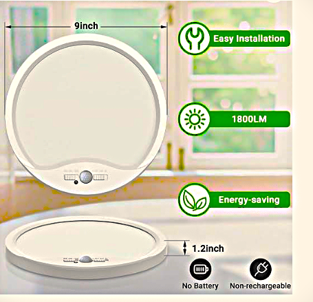 zemty 4 Pack 9 Inch Motion Sensor Ceiling Lights Wired, 18W