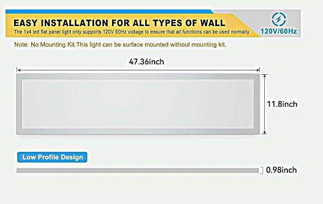 AIKVSXER 4 Pack 1x4 LED Flat Panel Light Surface Mount White,