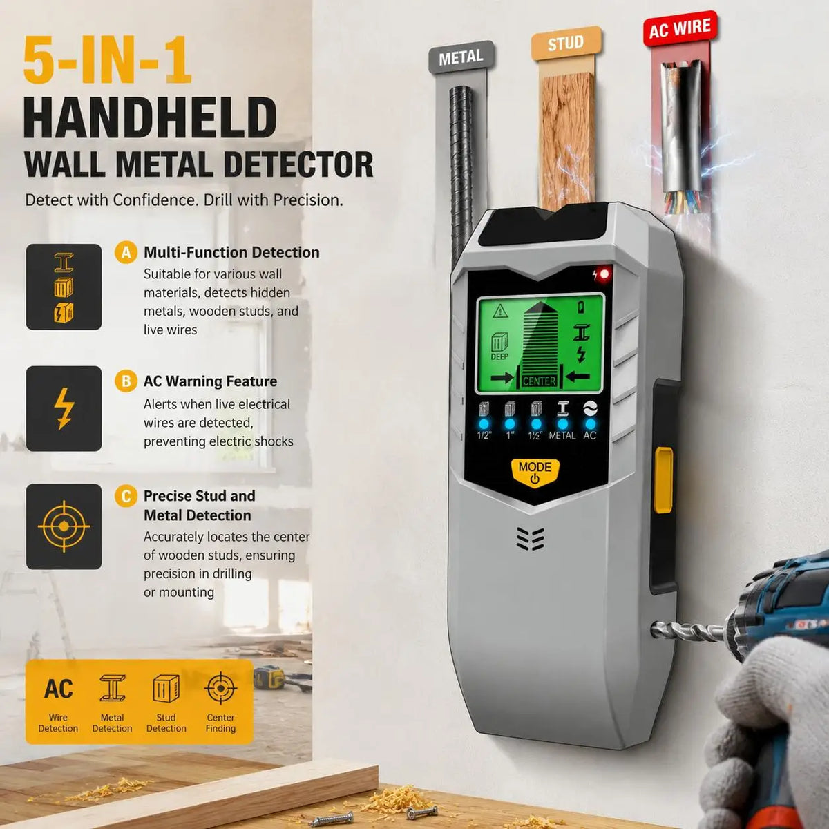 5-in-1 Wall Scanner & Stud Finder