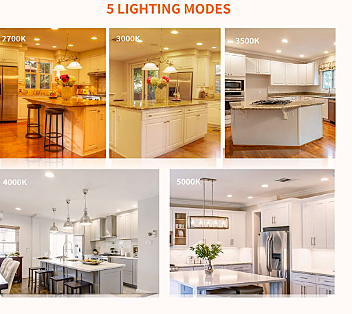 Meconard 6 Pack 6 Inch LED Recessed Ceiling Light, 2700K/3000K/3500K/4000K/5000K Selectable,