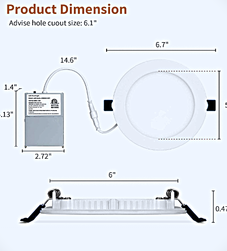 Meconard 6 Pack 6 Inch LED Recessed Ceiling Light, 2700K/3000K/3500K/4000K/5000K Selectable,